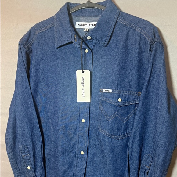 Wrangler x STAUD Denim Shirt Dress Western Cowgirl Boxy Small NWT - Picture 6 of 9